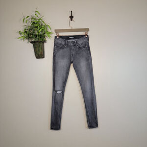 Express Legging Mid Rise Distressed Skinny Faded Black Stretch 0 Jeans